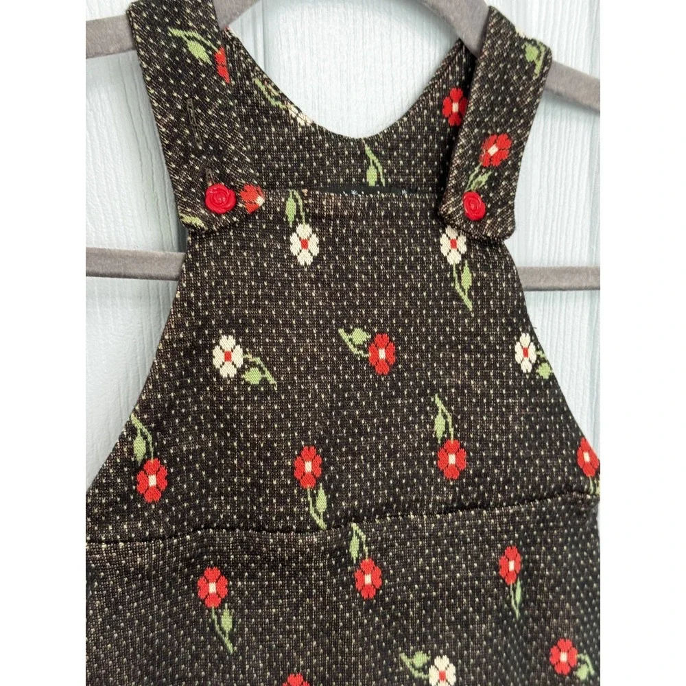 Vintage Girls Petit Louie Floral Pinafore Dress 2-4 Black Red Jumper